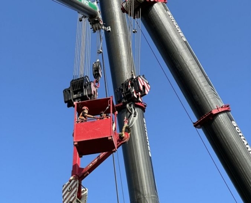 Tandemhub, Kraneinsatz, LTM1650-8.1, Erneuerung einer Bahnbrücke