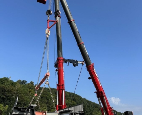 Tandemhub, Kraneinsatz, LTM1650-8.1, Erneuerung einer Bahnbrücke