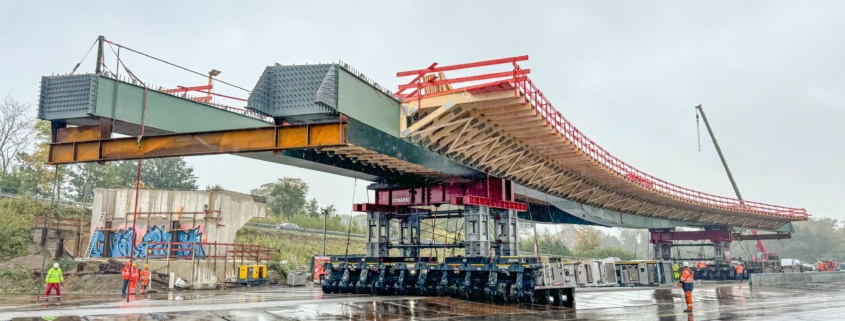 Brückenbauwerk, AK Duisburg Kaiserberg, Autokrane Schares, Brückenbau, lange Brücke